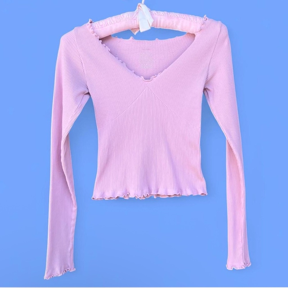 Pink Ribbed Long Sleeve Top Free People